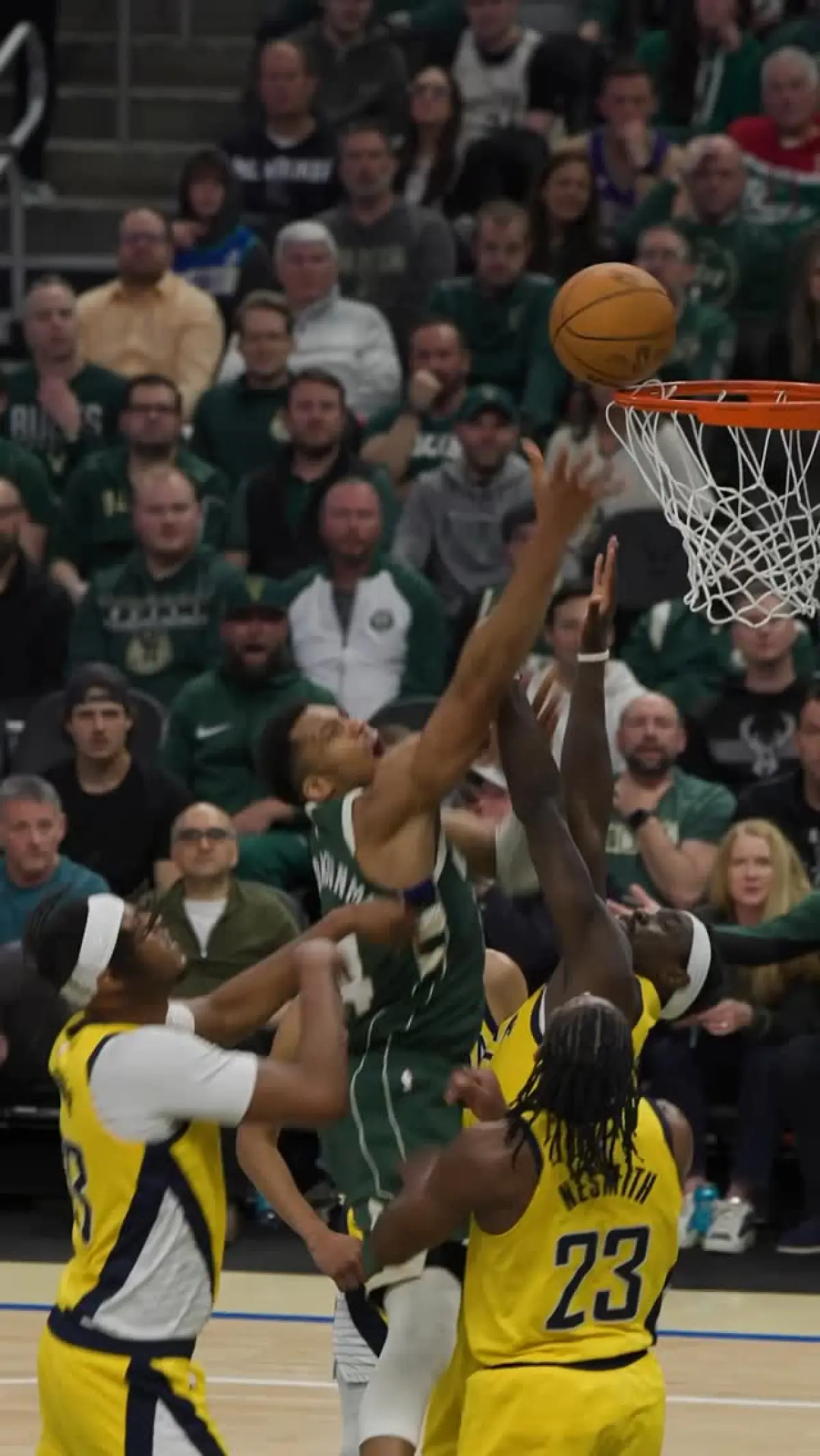Milwaukee's star forward showcases unstoppable presence despite Indiana Pacers' defensive wall.