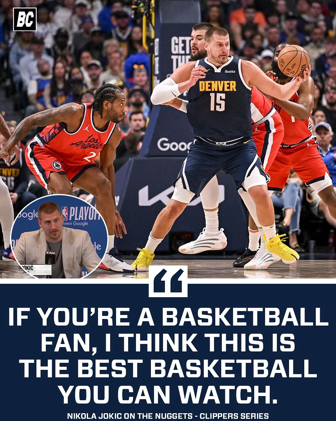 Serbian MVP candidate delivers memorable courtside wisdom as playoff intensity builds in Denver.