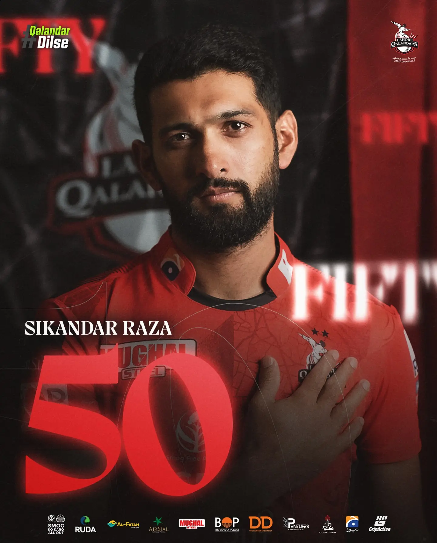 PSL 10: Veteran batsman hits vital fifty under pressure for Qalandars in tough match situation.